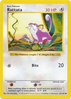 Pokemon Card - Base 61/102 - RATTATA (common) **Shadowless**