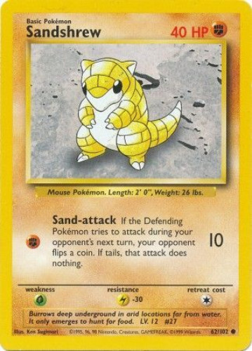 base set pokemon cards for sale Sandshrew 62/102