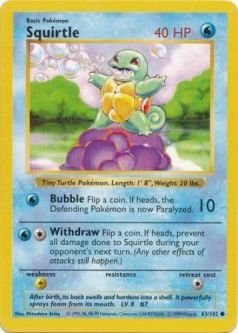 Pokemon Card - Base 63/102 - SQUIRTLE (common) *Shadowless*