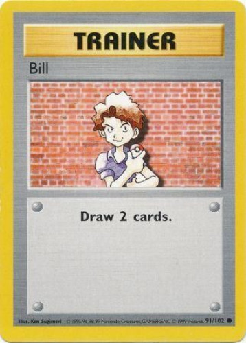 Pokemon Card - Base 91/102 - BILL (common) [Shadowless] *Played*:  BBToyStore.com - Toys, Plush, Trading Cards, Action Figures & Games online  retail store shop sale