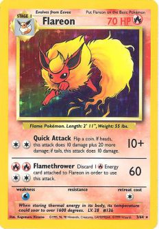 Pokemon Card - Jungle 3/64 - FLAREON (holo-foil) **ERROR No Symbol** *Played*