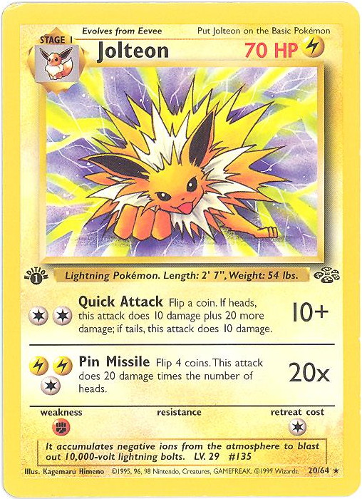 Pokemon Card - Jungle 20/64 - JOLTEON (rare) **1st Edition**
