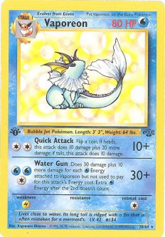 Pokemon Card - Jungle 28/64 - VAPOREON (rare) **1st Edition**