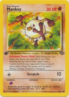 Pokemon Card - Jungle 55/64 - MANKEY (common) **1st Edition**