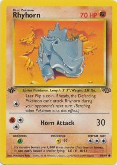Pokemon Card - Jungle 61/64 - RHYHORN (common) **1st Edition**