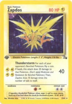Pokemon Card - Fossil 15/62 - ZAPDOS (holo-foil) *1st Edition*