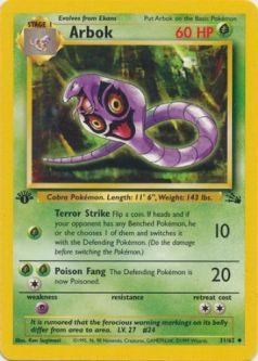 Pokemon Card - Fossil 31/62 - ARBOK (uncommon) *1st Edition*