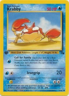 Pokemon Card - Fossil 51/62 - KRABBY (common) **1st Edition**