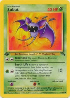 Pokemon Card - Fossil 57/62 - ZUBAT (common) **1st Edition**
