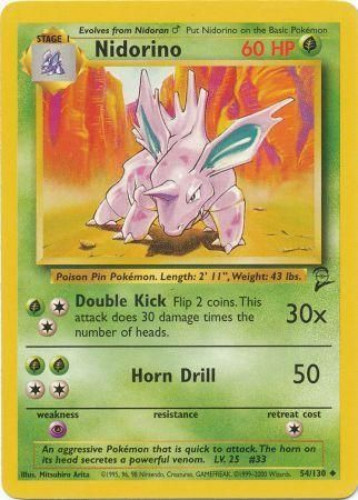 Pokemon Card - Base 2 Set 54/130 - NIDORINO (uncommon)