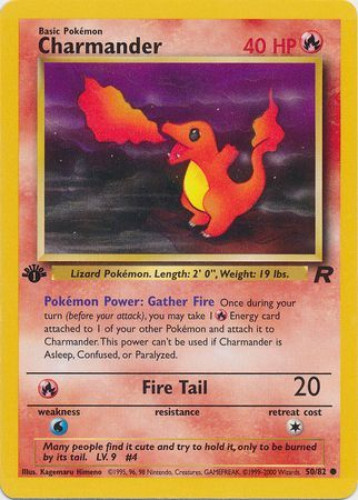 Pokemon Card - Team Rocket 50/82 - CHARMANDER (common) **1st Edition**