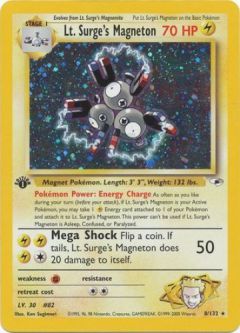 Pokemon Card - Gym Heroes 8/132 - LT. SURGE'S MAGNETON (holo-foil) **1st Edition**