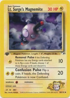 Pokemon Card - Gym Heroes 50/132 - LT. SURGE'S MAGNEMITE (uncommon) **1st Edition**