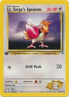 Pokemon Card - Gym Heroes 52/132 - LT. SURGE'S SPEAROW (uncommon) **1st Edition**