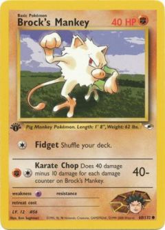 Pokemon Card - Gym Heroes 68/132 - BROCK'S MANKEY (common) **1st Edition**