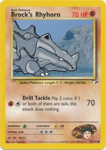 Pokemon Trading Card Game Gym Heroes Common Brock's Rhyhorn #70
