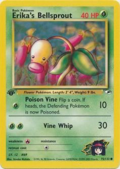 Pokemon Card - Gym Heroes 75/132 - ERIKA'S BELLSPROUT (common) **1st Edition**