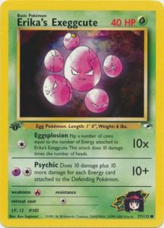 Pokemon Card - Gym Heroes 77/132 - ERIKA'S EXEGGCUTE (common) **1st Edition**