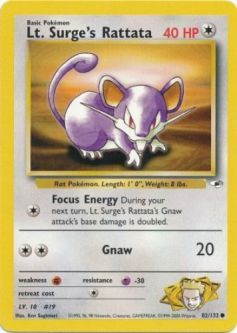 Pokemon Card - Gym Heroes 82/132 - LT. SURGE'S RATTATA (common)