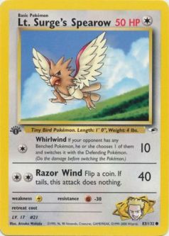 Pokemon Card - Gym Heroes 83/132 - LT. SURGE'S SPEAROW (common) **1st Edition**