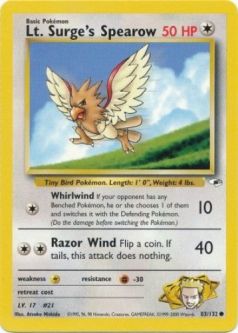 Pokemon Card - Gym Heroes 83/132 - LT. SURGE'S SPEAROW (common)