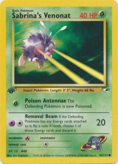 Pokemon Card - Gym Heroes 96/132 - SABRINA'S VENONAT (common) **1st Edition**