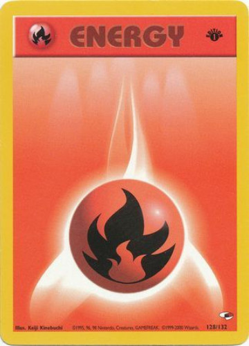 Pokemon Card - Gym Heroes 128/132 - FIRE ENERGY (common) **1st Edition**