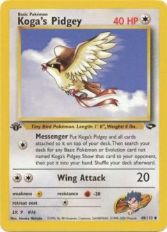 Pokemon Card - Gym Challenge 49/132 - KOGA'S PIDGEY (uncommon) **1st Edition**