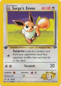 Pokemon Card - Gym Challenge 51/132 - LT. SURGE'S EEVEE (uncommon) **1st Edition**