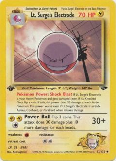 Pokemon Card - Gym Challenge 52/132 - LT. SURGE'S ELECTRODE (uncommon) **1st Edition**