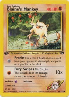 Pokemon Card - Gym Challenge 63/132 - BLAINE'S MANKEY (common) **1st Edition**