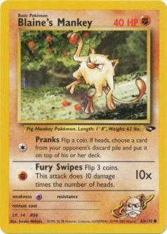 Pokemon Card - Gym Challenge 63/132 - BLAINE'S MANKEY (common)