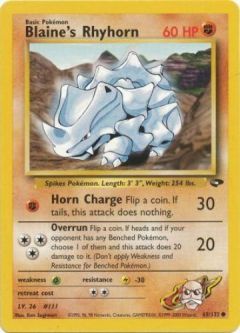 Pokemon Card - Gym Challenge 65/132 - BLAINE'S RHYHORN (common)