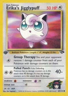 Pokemon Card - Gym Challenge 69/132 - ERIKA'S JIGGLYPUFF (common) **1st Edition**