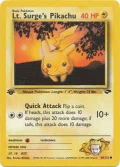 Pokemon Card - Gym Challenge 84/132 - LT. SURGE'S PIKACHU (common) *1st Edition*