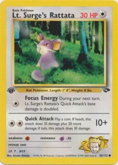 Pokemon Card - Gym Challenge 85/132 - LT. SURGE'S RATTATA (common) **1st Edition**