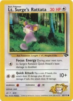 Pokemon Card - Gym Challenge 85/132 - LT. SURGE'S RATTATA (common)