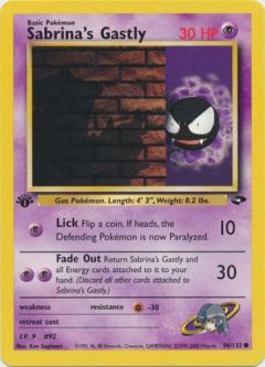 Pokemon Card - Gym Challenge 96/132 - SABRINA'S GASTLY (common) **1st Edition**