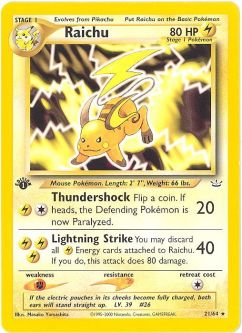 Pokemon Card - Neo Revelation 21/64 - RAICHU (rare) *1st Edition*