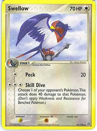 Pokemon Card - Emerald 41/106 - SWELLOW (uncommon): BBToyStore.com - Toys, Plush, Trading Cards, Action Figures & Games online retail store shop sale Pokemon Card - Emerald 41/106 - SWELLOW (uncommon): BBToyStore.com - Toys, Plush, Trading Cards, Action Figures & Games online retail store shop sale