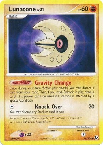 Pokemon Card - D&P: Great Encounters 76/106 - LUNATONE (uncommon):  BBToyStore.com - Toys, Plush, Trading Cards, Action Figures & Games online  retail store shop sale