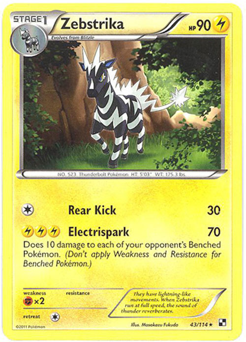 Pokemon Card - Black & White 43/114 - ZEBSTRIKA (rare)