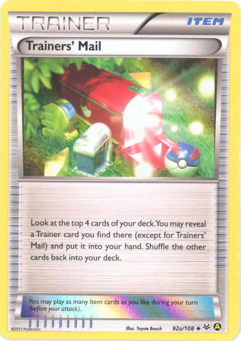 Pokemon Card - XY: Roaring Skies 92a/108 - TRAINERS' MAIL (alternate  holo-foil): BBToyStore.com - Toys, Plush, Trading Cards, Action Figures &  Games online retail store shop sale