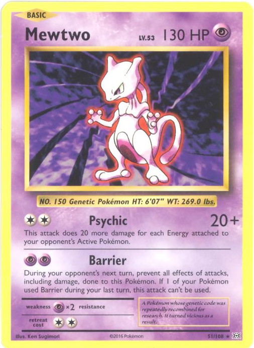 Pokemon Card - XY Evolutions 51/108 - MEWTWO (rare ...
