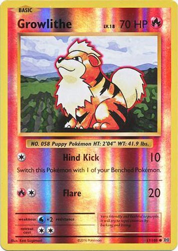 Pokemon Card - XY: Evolutions 17/108 - GROWLITHE (reverse holo)
