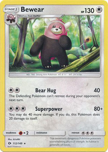 is bewear a rare pokemon card Bewear 56/111 Crimson Invasion Reverse Holo Rare Pokemon Card Near Min
