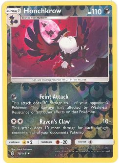 Pokemon Card - Sun & Moon Guardians Rising 79/145 - HONCHKROW (reverse holo-foil)
