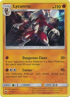 Pokemon Card - S&M: Burning Shadows 75/147 - LYCANROC (holo-foil)