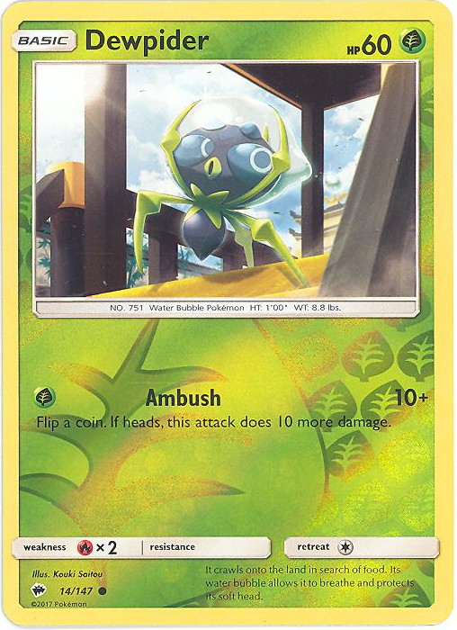 Pokemon Card - S&M: Burning Shadows 14/147 - DEWPIDER (reverse holo):  BBToyStore.com - Toys, Plush, Trading Cards, Action Figures & Games online  retail store shop sale
