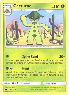 Pokemon Card - Sun & Moon Crimson Invasion 6/111 - CACTURNE (rare)